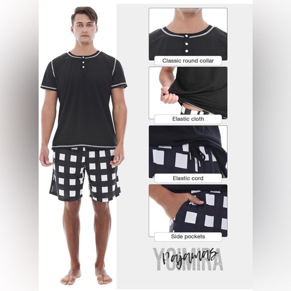Mens Pajamas Set Short Sleeve - Picture 4 of 6